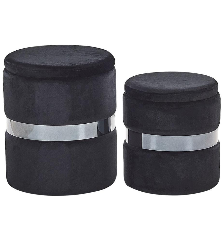Pouf mit Stauraum 2er Set DORIS Samtstoff Schwarz