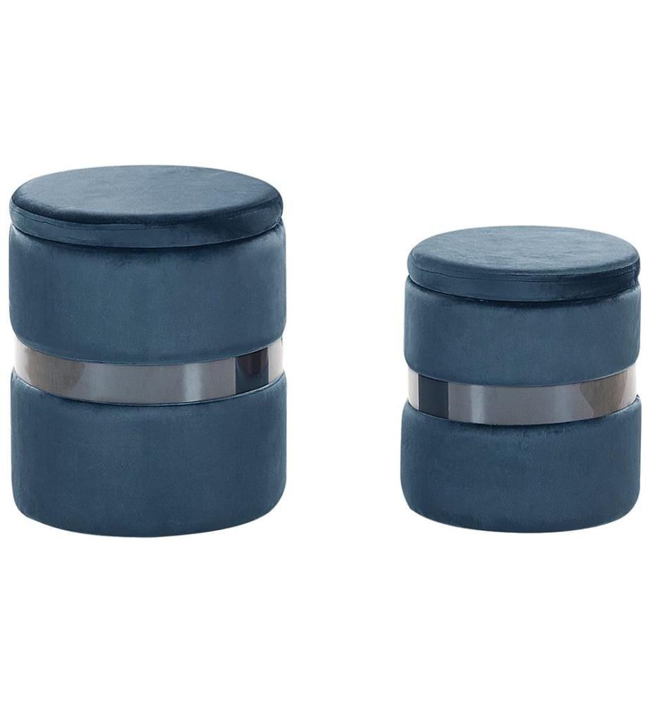 Pouf mit Stauraum 2er Set DORIS Samtstoff Blau