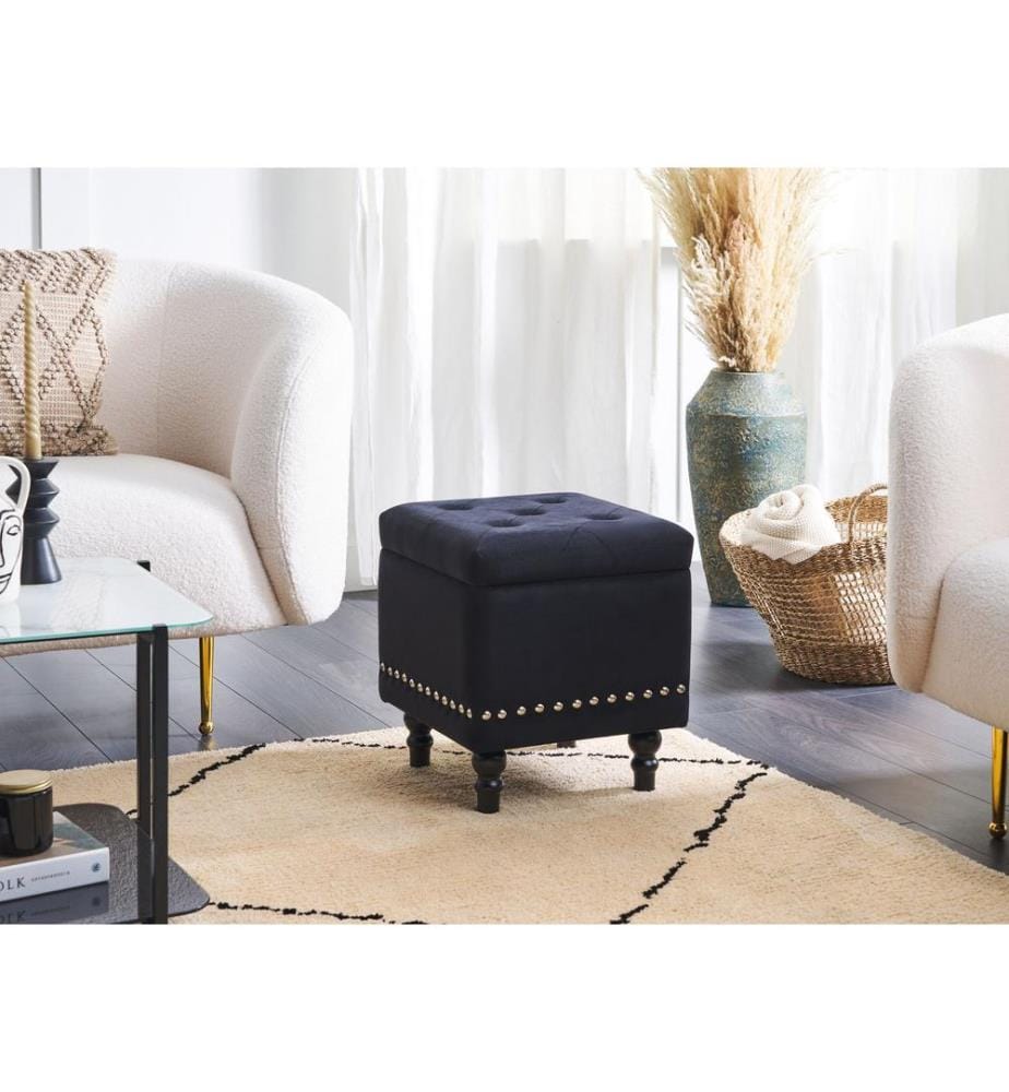 Pouf mit Stauraum LORETTO Samtstoff Schwarz 37 cm 37 cm 40 cm