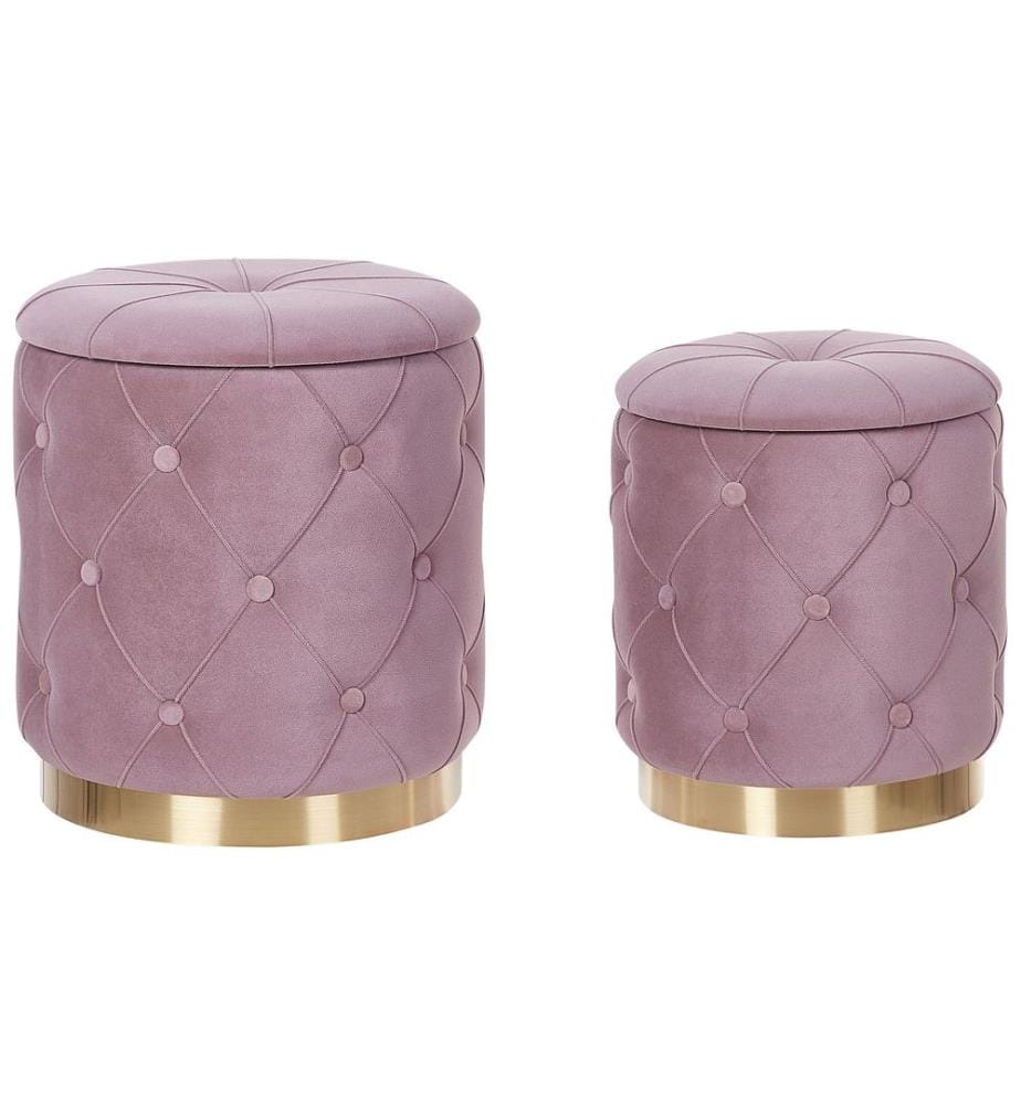 Pouf mit Stauraum 2er Set PUEBLO Samtstoff Rosa