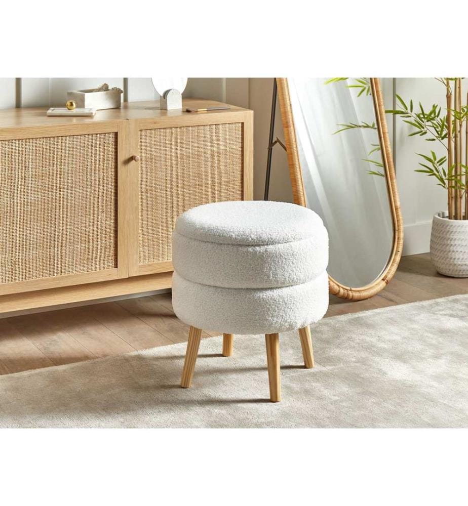 Tabouret de rangement OKATON Bouclé Blanc