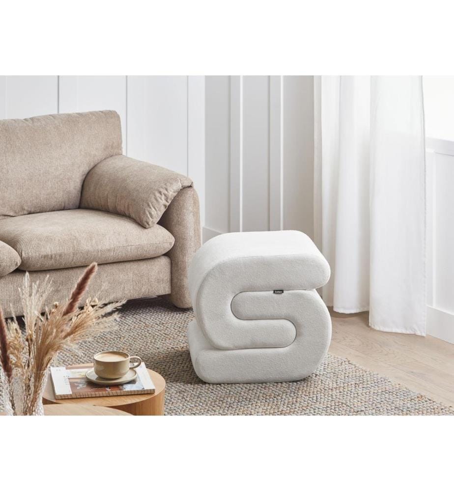 Pouf ARCADIA Chenillegewebe Cremeweiss