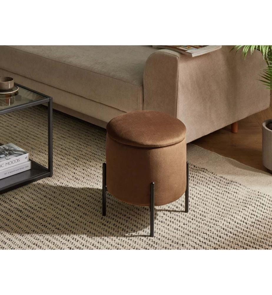 Pouf mit Stauraum WENONA Samtstoff Dunkelbraun