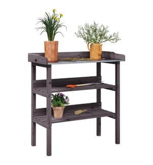 Pflanztisch mit Ablagen Grau 78x38x82,5 cm Massivholz Tanne