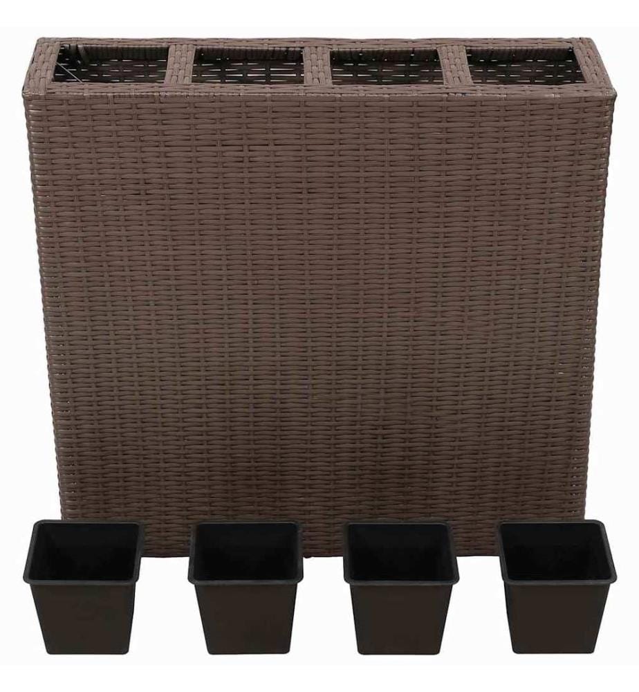 Garten-Hochbeet mit 4 Töpfen 2 Stk. Poly Rattan Braun