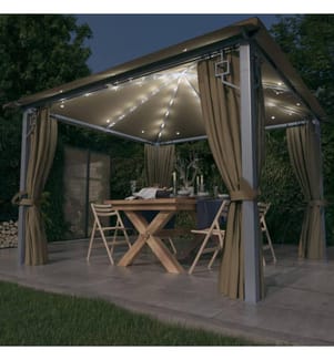 Tonnelle avec rideau et lumières LED 3x3 m Taupe Aluminium