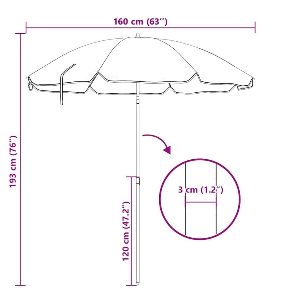 Parasol de jardin avec mât en acier anthracite 180 cm