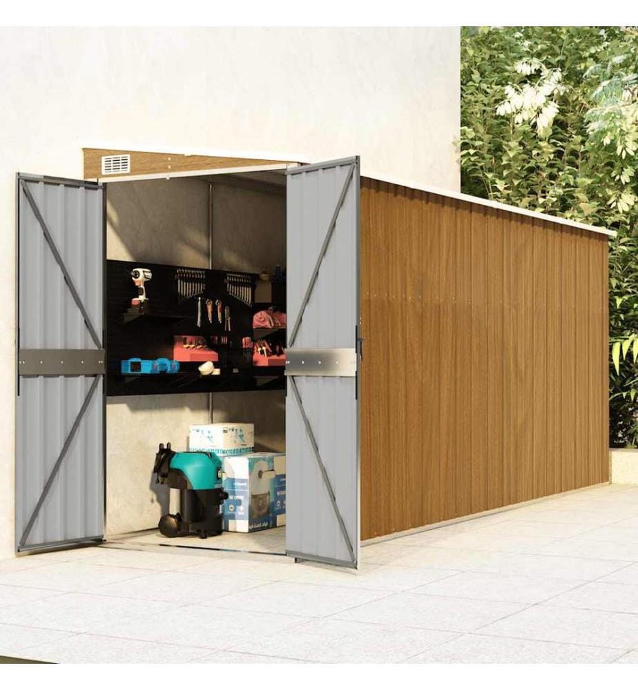 Abri de jardin mural marron 118 x 382 x 178 cm Acier galvanisé