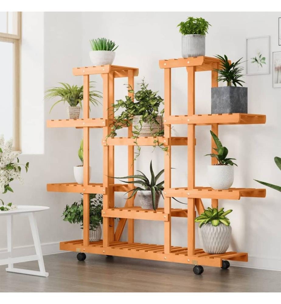 Support à fleurs avec roues 110x25x115 cm bois massif de sapin