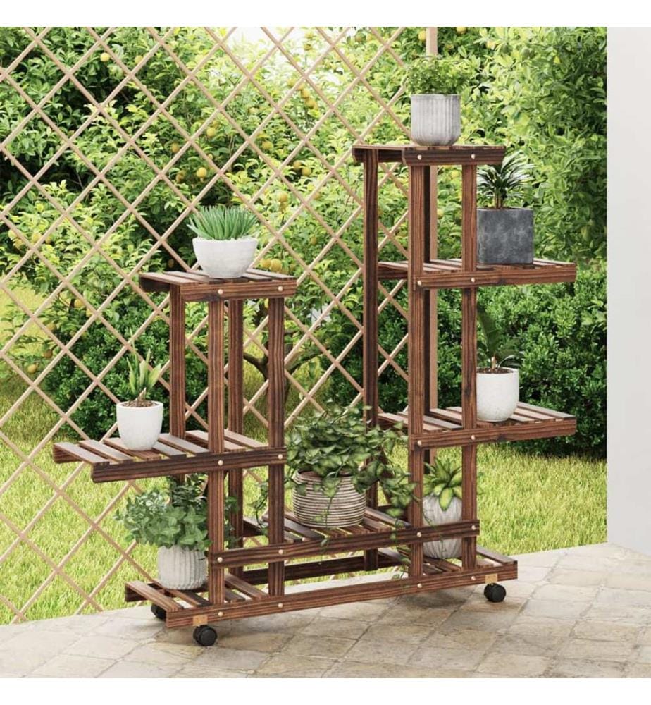 Support à fleurs avec roues 95x25x101 cm bois massif de sapin