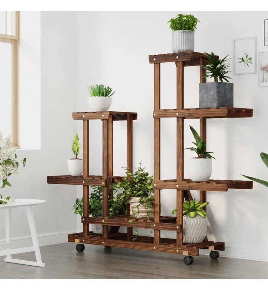 Support à fleurs avec roues 95x25x101 cm bois massif de sapin