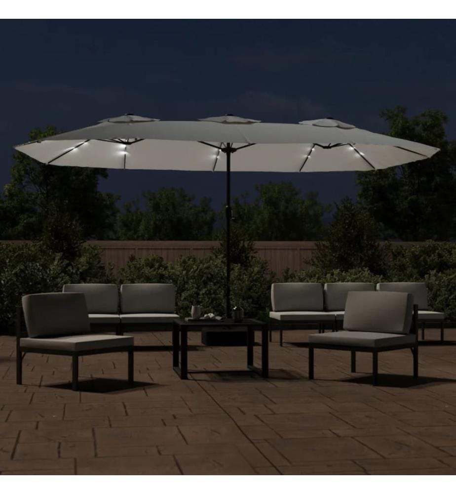 Doppel-Sonnenschirm mit LED-Leuchten Sandweiss 449x265 cm