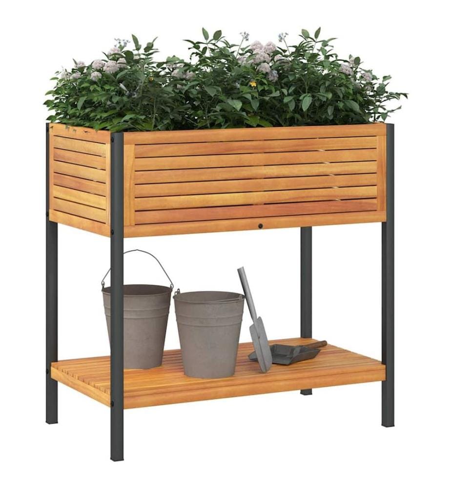 Pflanzkübel mit Ablage 80x45x80 cm Massivholz Akazie und Stahl