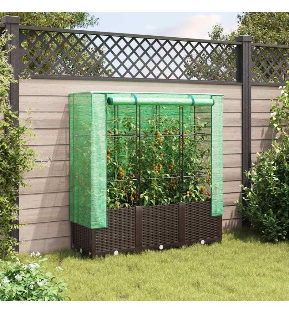 Hochbeet mit Gewächshaus-Aufsatz Rattan-Optik 120x40x138 cm