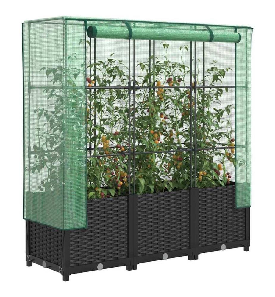 Hochbeet mit Gewächshaus-Aufsatz Rattan-Optik 120x40x138 cm