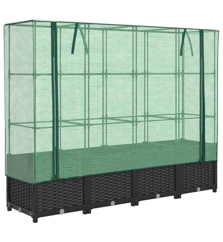 Lit surélevé avec housse de serre aspect rotin 160 x 40 x 138 cm