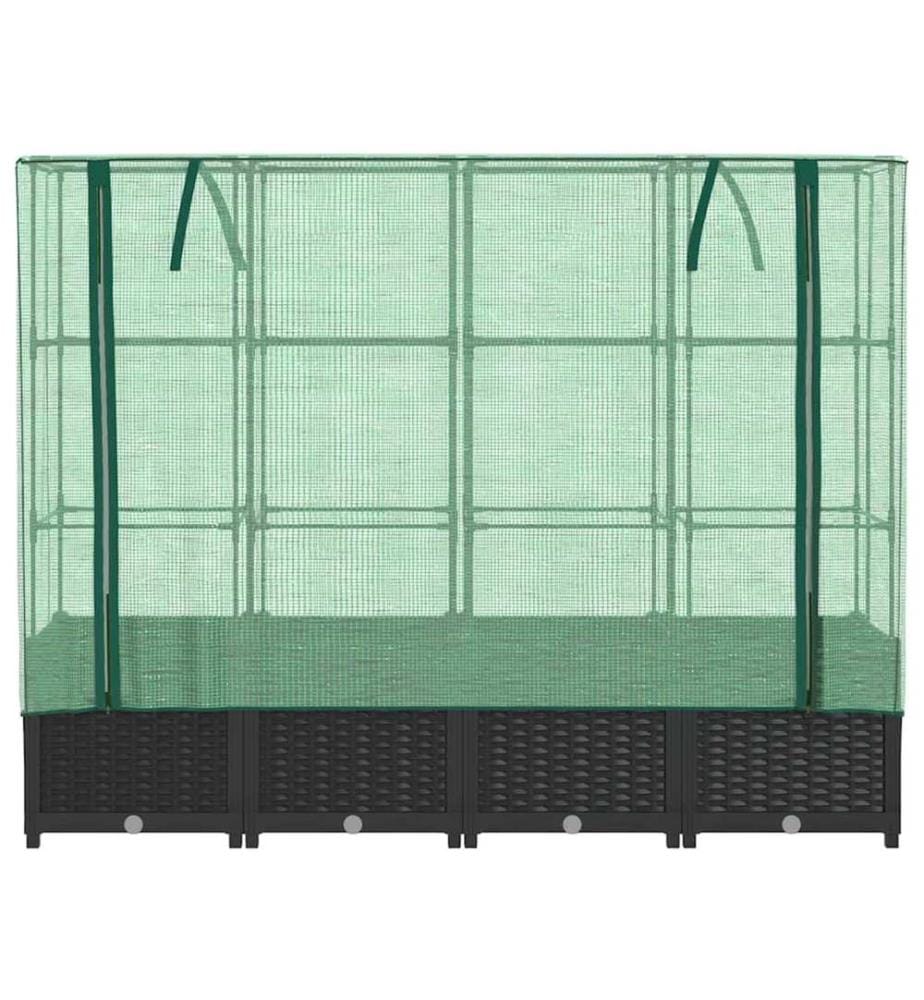 Lit surélevé avec housse de serre aspect rotin 160 x 40 x 138 cm