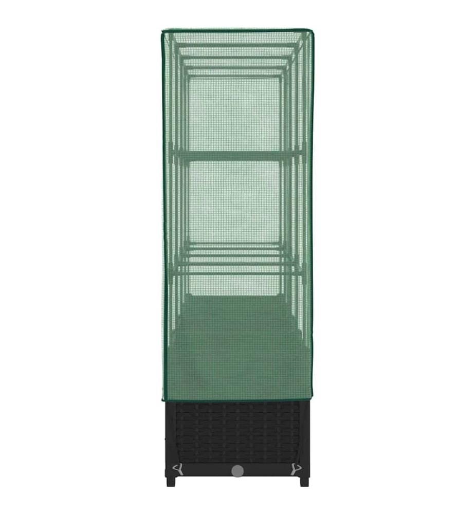 Lit surélevé avec housse de serre aspect rotin 160 x 40 x 138 cm
