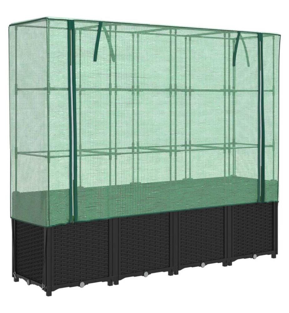 Lit surélevé avec housse de serre aspect rotin 160 x 40 x 153 cm