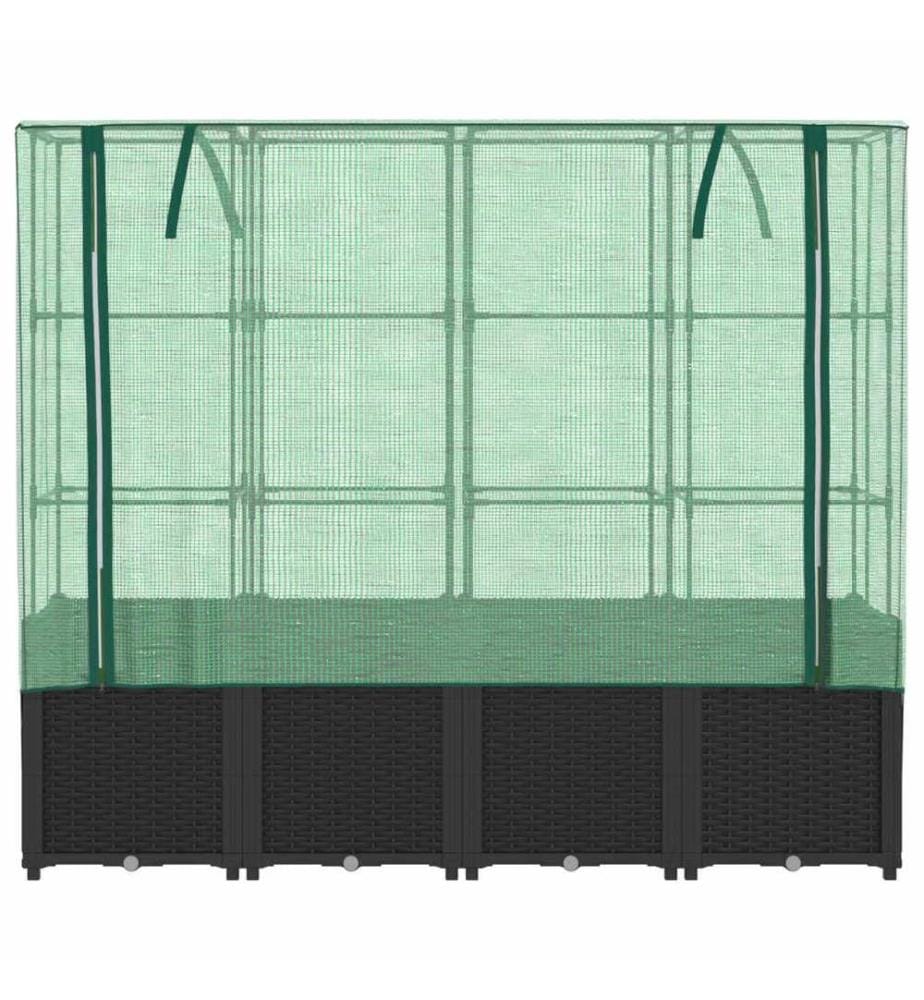 Lit surélevé avec housse de serre aspect rotin 160 x 40 x 153 cm