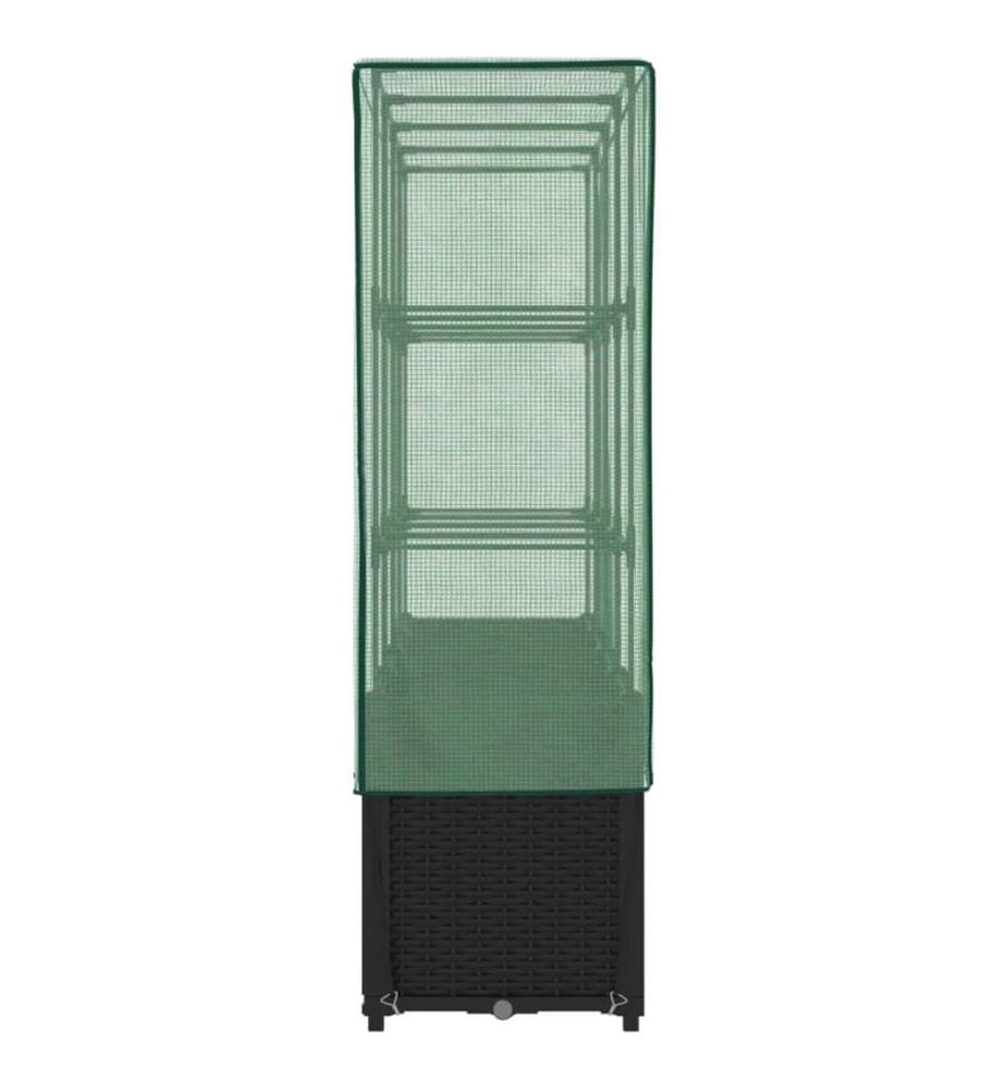 Lit surélevé avec housse de serre aspect rotin 160 x 40 x 153 cm