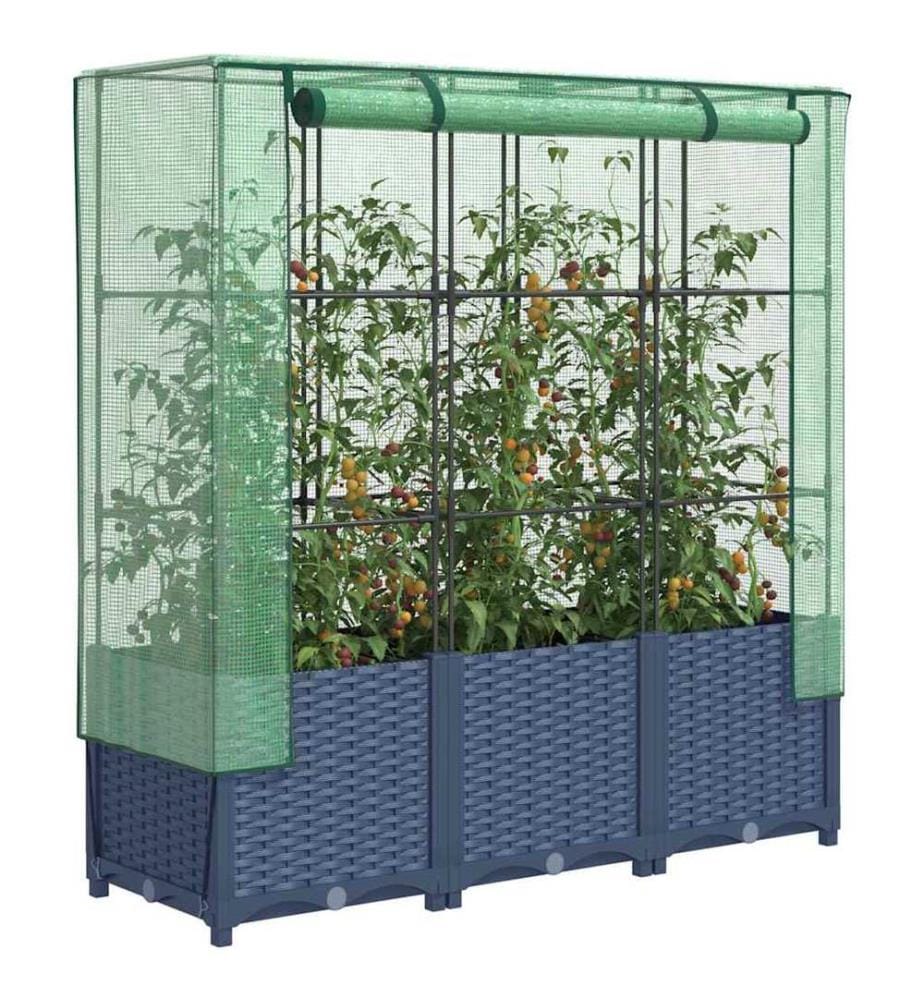 Hochbeet mit Gewächshaus-Aufsatz Rattan-Optik 120x40x138 cm