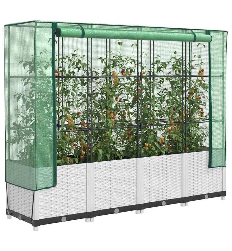 Hochbeet mit Gewächshaus-Aufsatz Rattan-Optik 160x40x138 cm