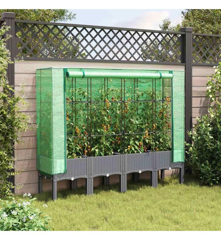 Hochbeet mit Gewächshaus-Aufsatz Rattan-Optik 160x40x140 cm