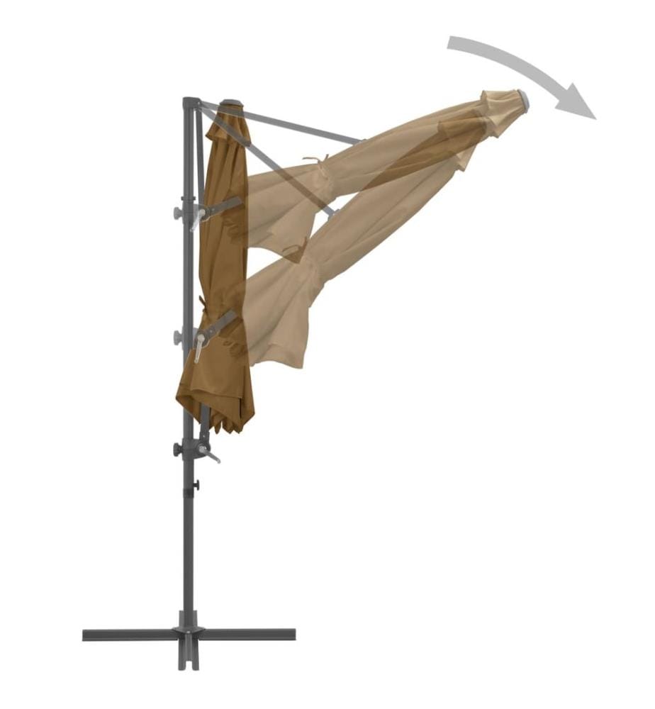 Parasol de jardin en porte-à-faux avec mât en acier taupe