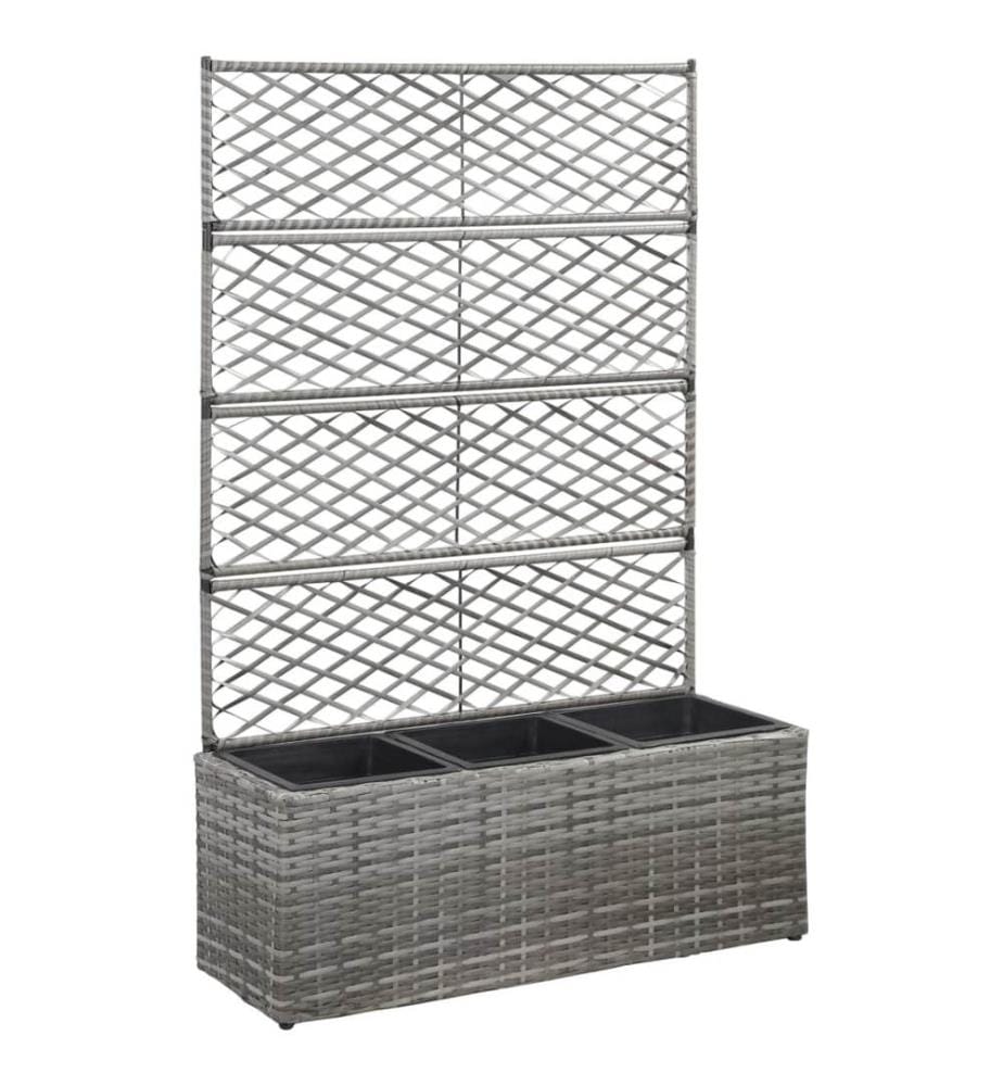 Hochbeet mit Rankgitter 3 Töpfe 83×30×130cm Poly Rattan Grau