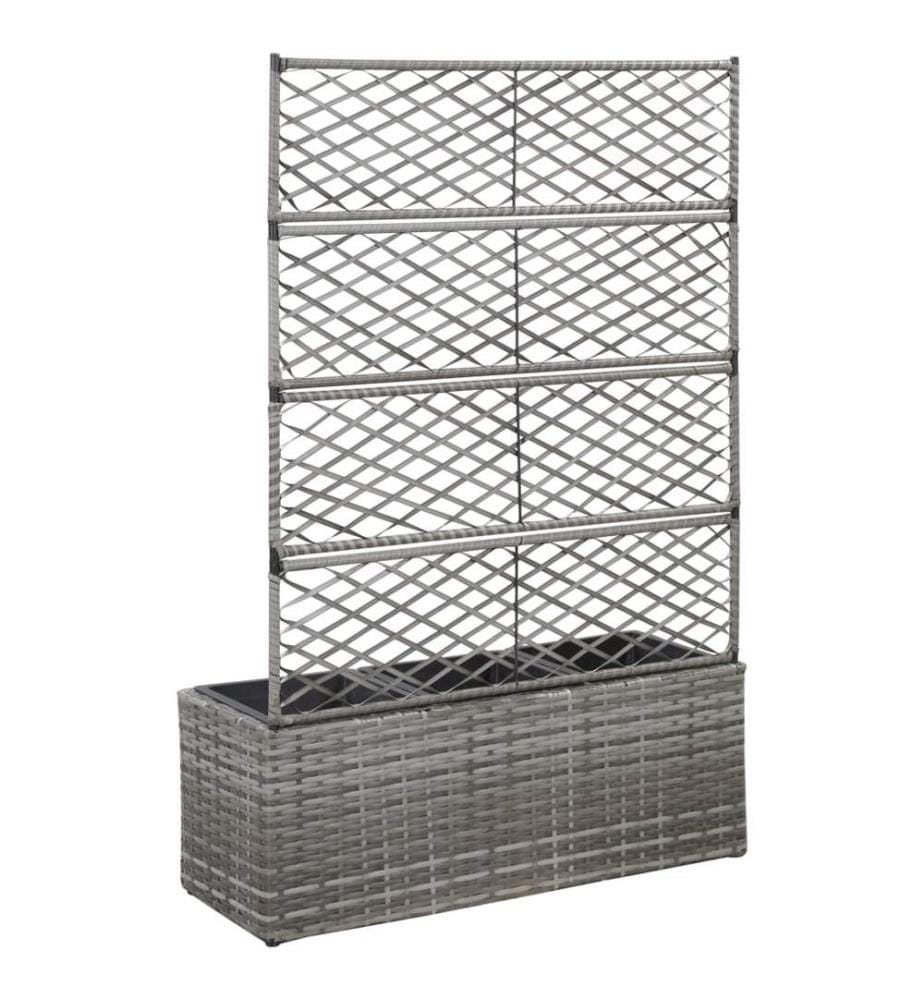 Hochbeet mit Rankgitter 3 Töpfe 83×30×130cm Poly Rattan Grau