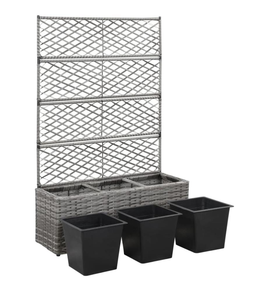 Hochbeet mit Rankgitter 3 Töpfe 83×30×130cm Poly Rattan Grau