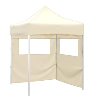 Tente de réception pliable avec 2 parois 2x2 m Acier Crème