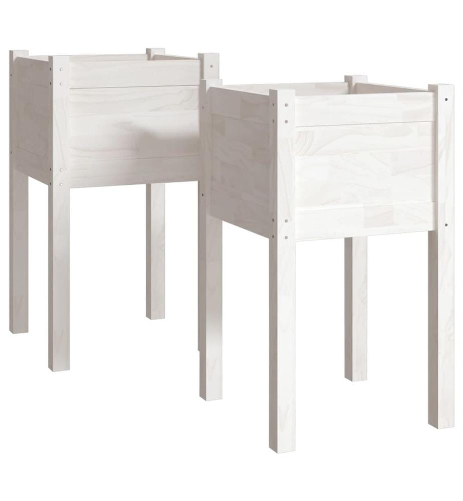 Jardinières d'extérieur 2 pcs Blanc 40x40x70 cm Bois de pin