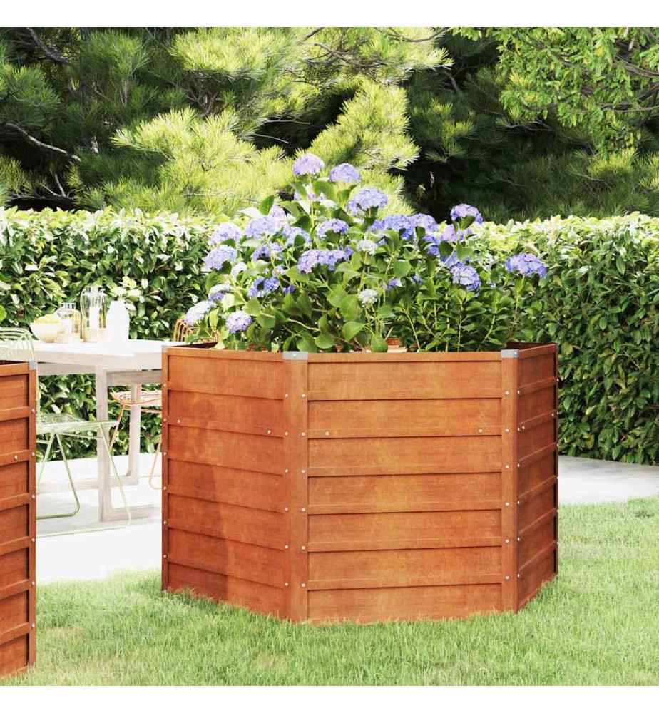 Lit surélevé de jardin rouillé 129x129x77 cm acier corten