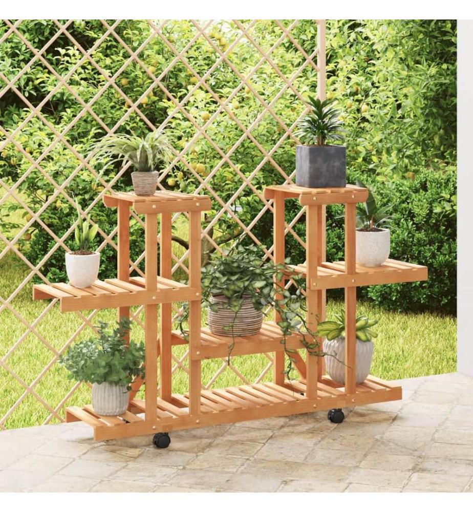 Support à fleurs avec roues 110x25x78 cm bois massif de sapin