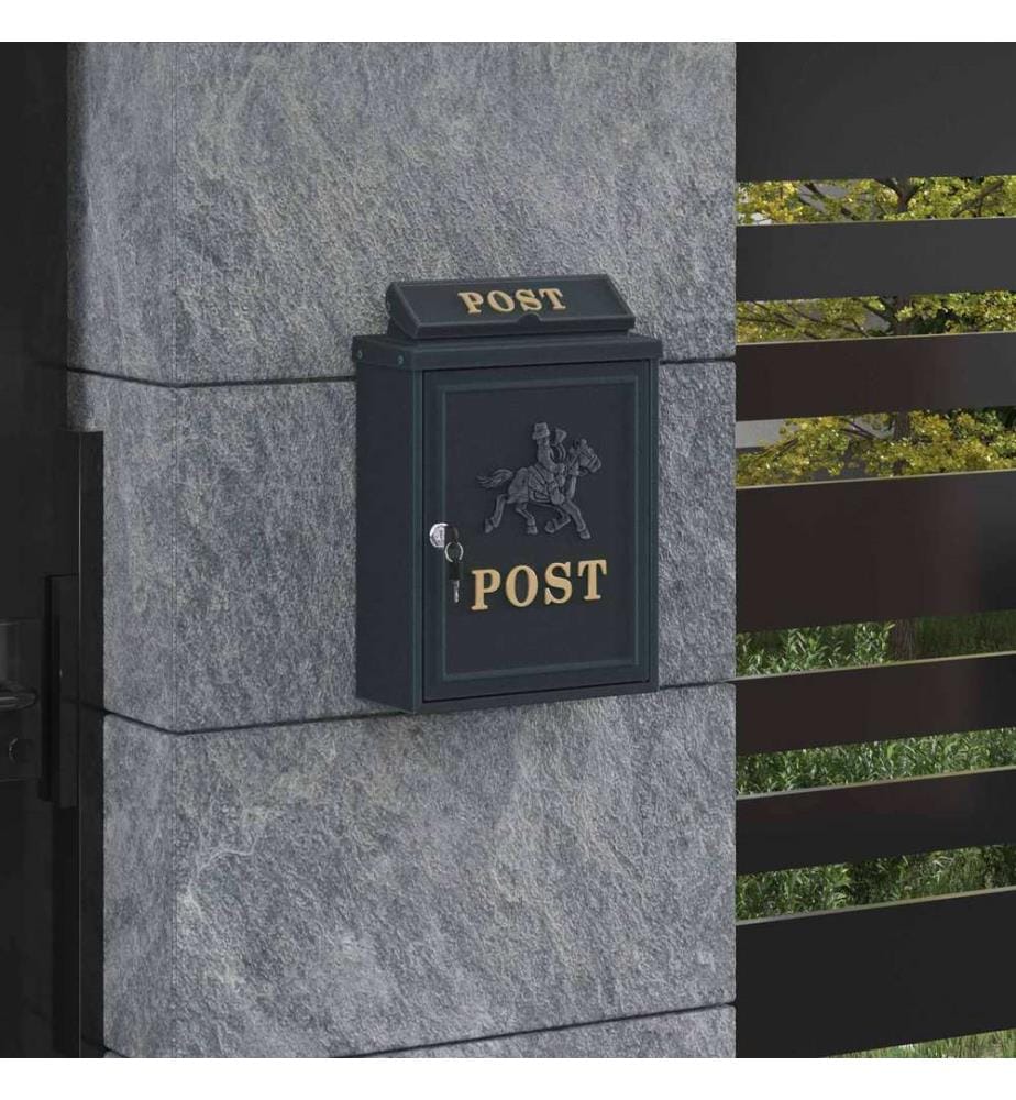 Wandmontierter Briefkasten Grün 29 x 13 x 41 cm Gussaluminium