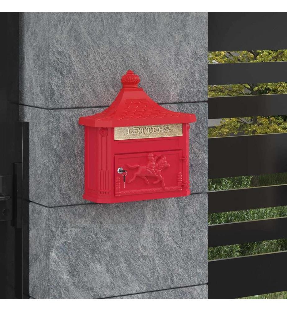 Wandmontierter Briefkasten Rot 40,5 x 16 x 45 cm Gussaluminium