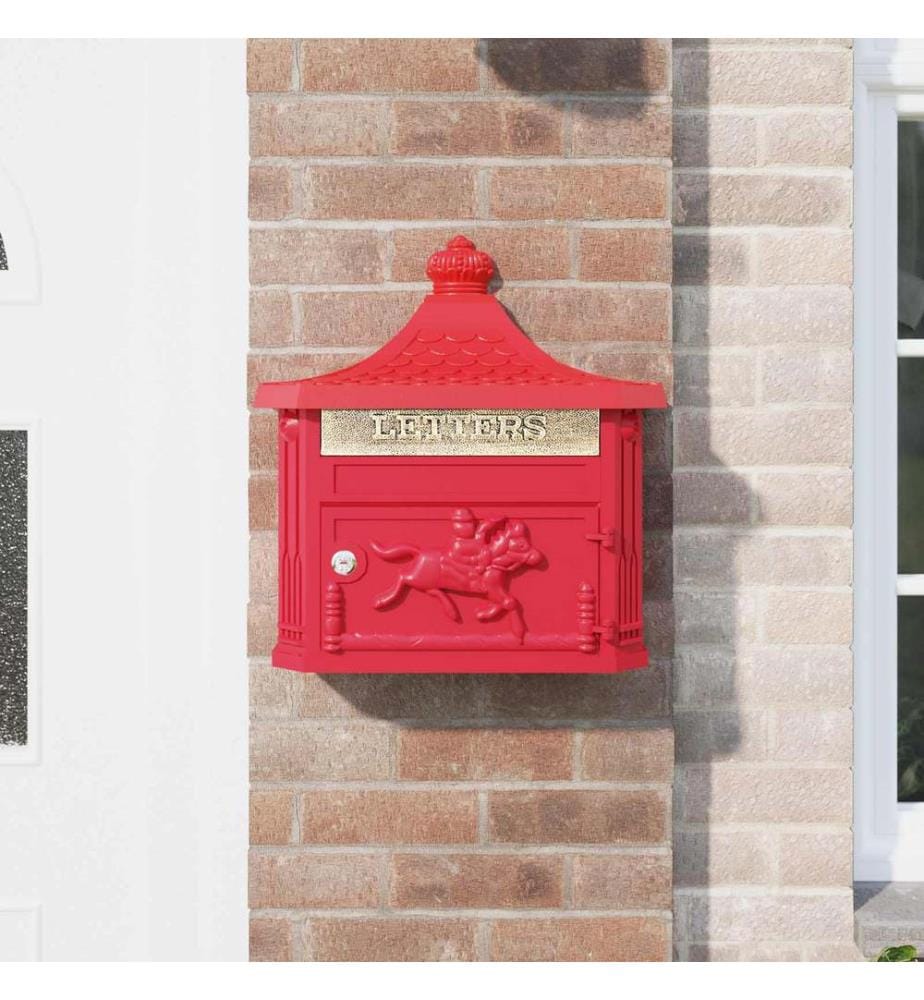 Wandmontierter Briefkasten Rot 40,5 x 16 x 45 cm Gussaluminium