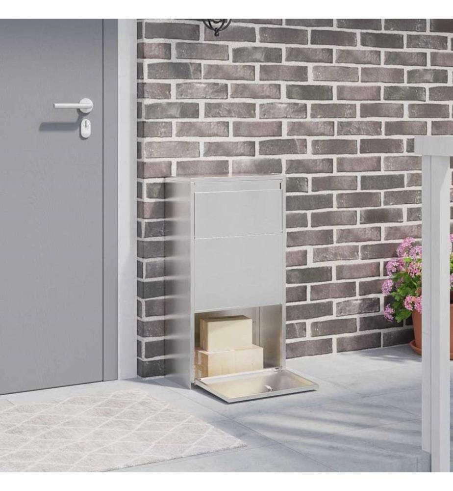 Parcel Drop Box with Storage Silver 44 x 22 x 82 cm