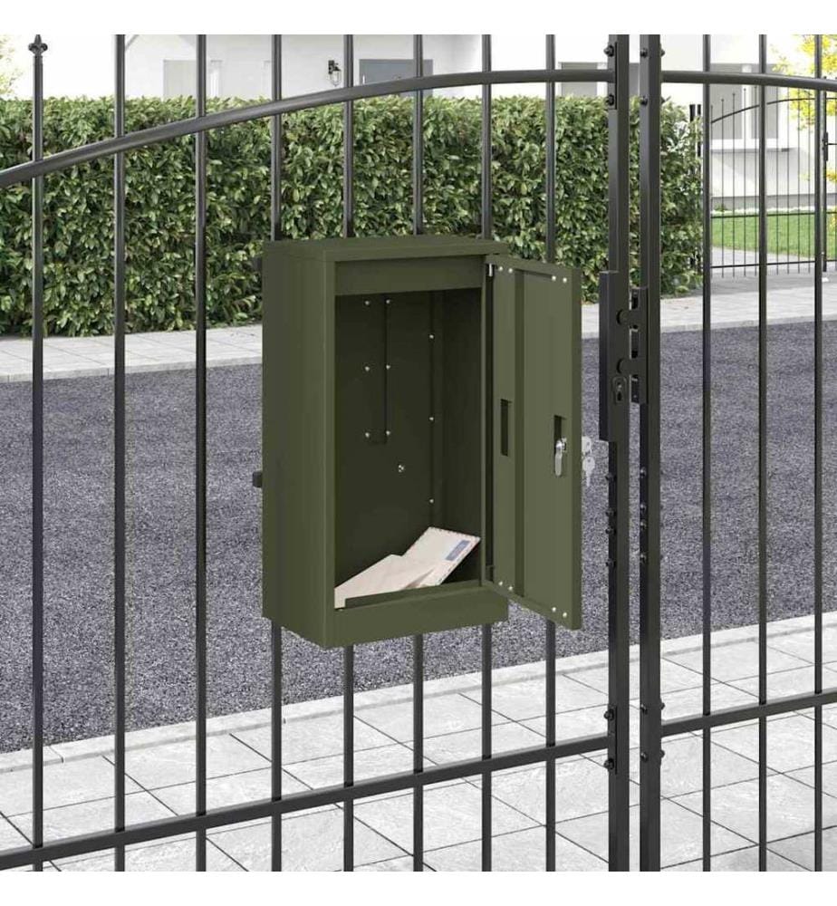 Briefkasten mit Speicher mit Tür Olivgrün 30 x 20 x 55 cm Stahl