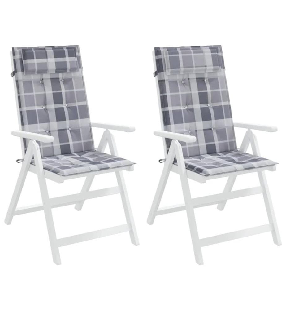 Coussins de chaise à dossier haut lot de 2 carreaux gris