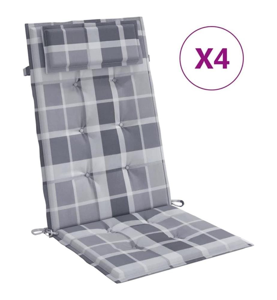 Coussins de chaise à dossier haut lot de 4 carreaux gris