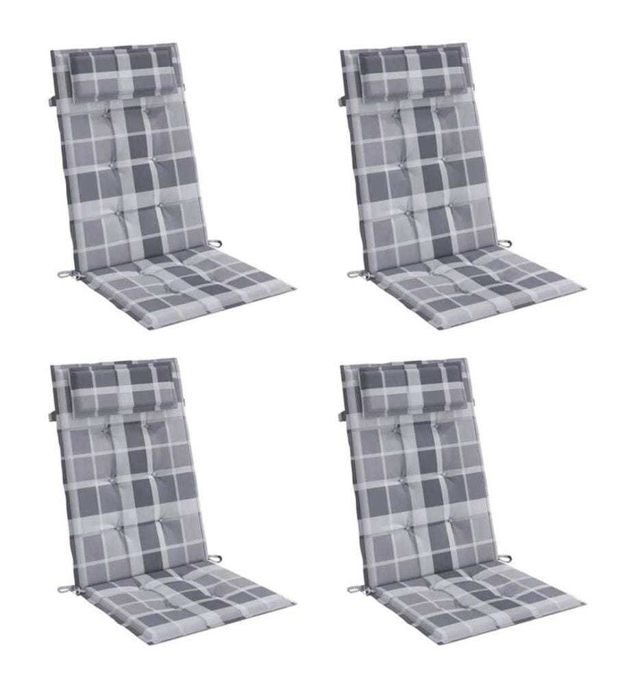 Coussins de chaise à dossier haut lot de 4 carreaux gris