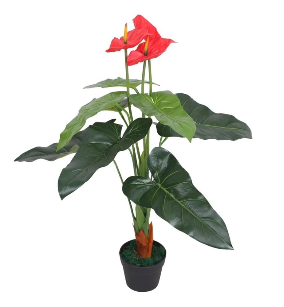 Künstliche Flamingoblume mit Topf 90 cm Rot und Gelb