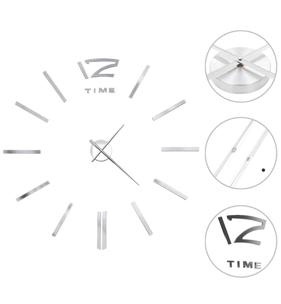 Orologio da parete 3D Design moderno 100 cm XXL Argento