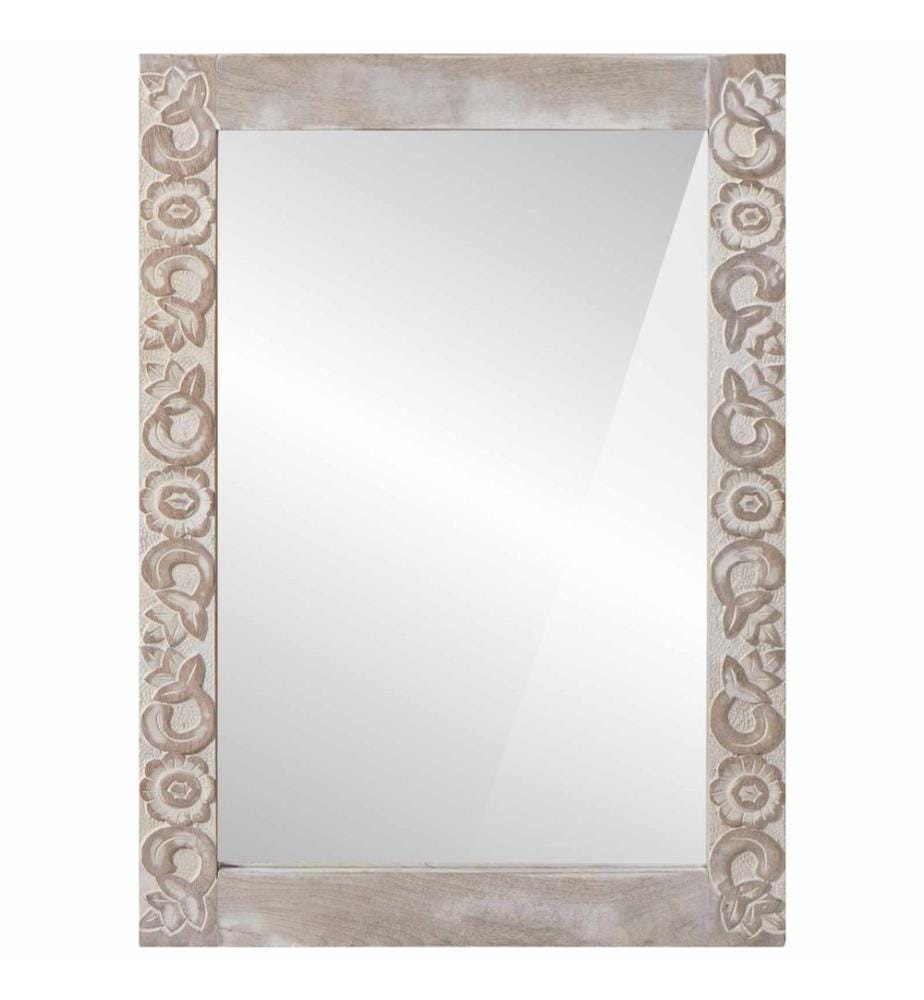 Wandspiegel Rechtwinklig Weiss 70 x 50 cm Massivholz Mango