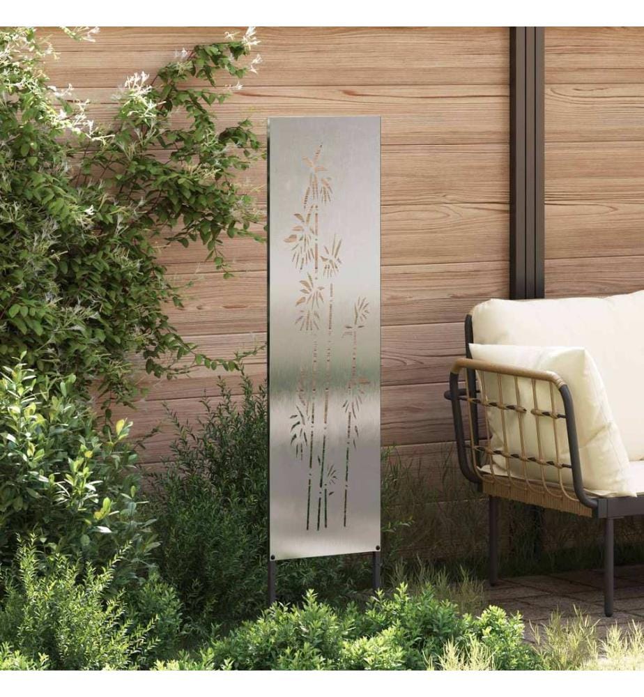 Garten Sichtschutz-Leinwand Floral Silber 32 x 140 cm Edelstahl