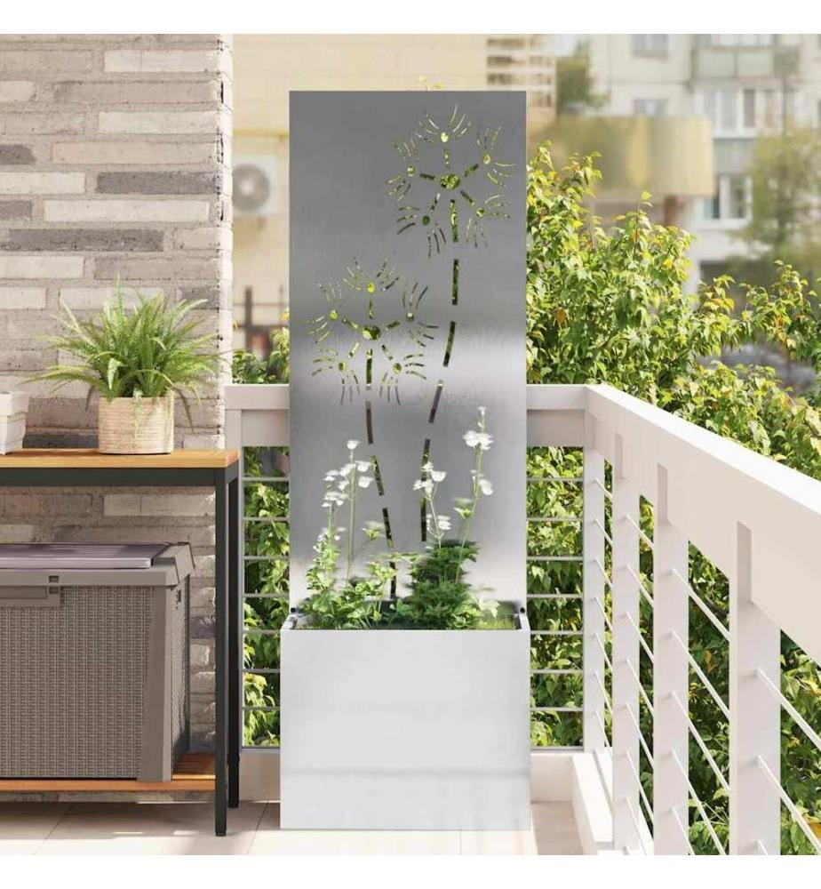 Garten Sichtschutz-Leinwand Floral Silber 50 x 150 cm Edelstahl
