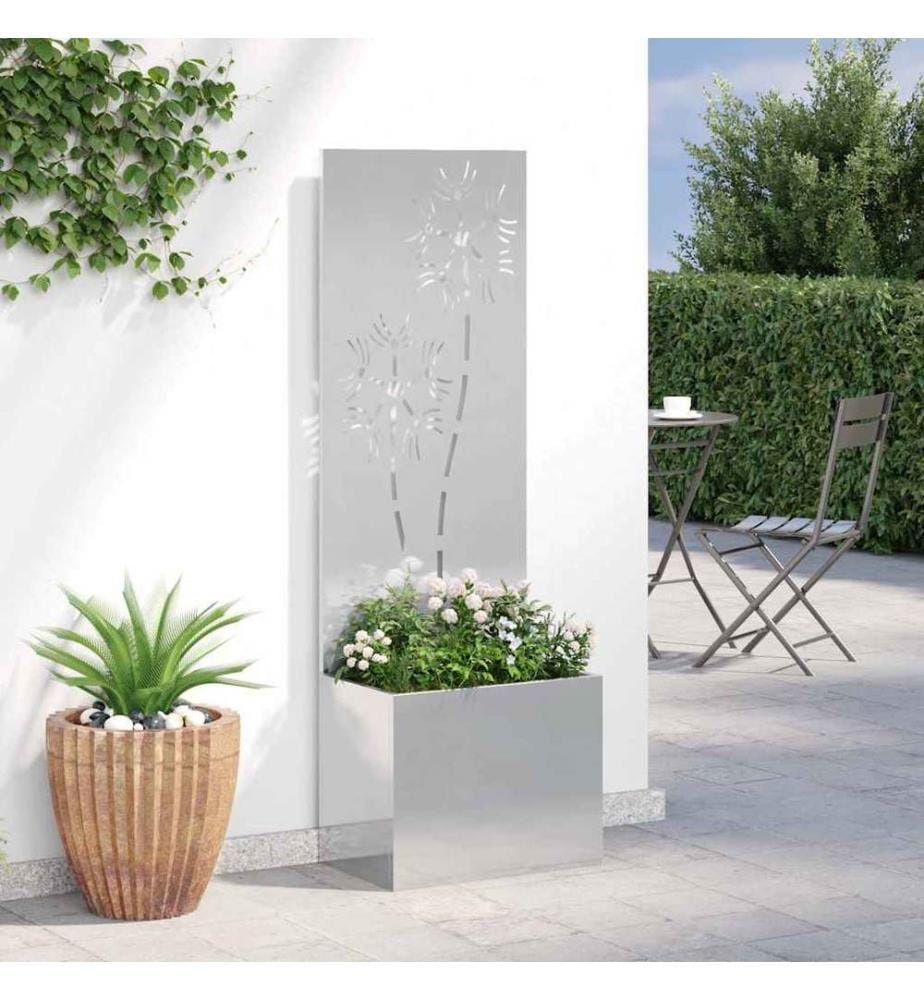 Garten Sichtschutz-Leinwand Floral Silber 50 x 150 cm Edelstahl